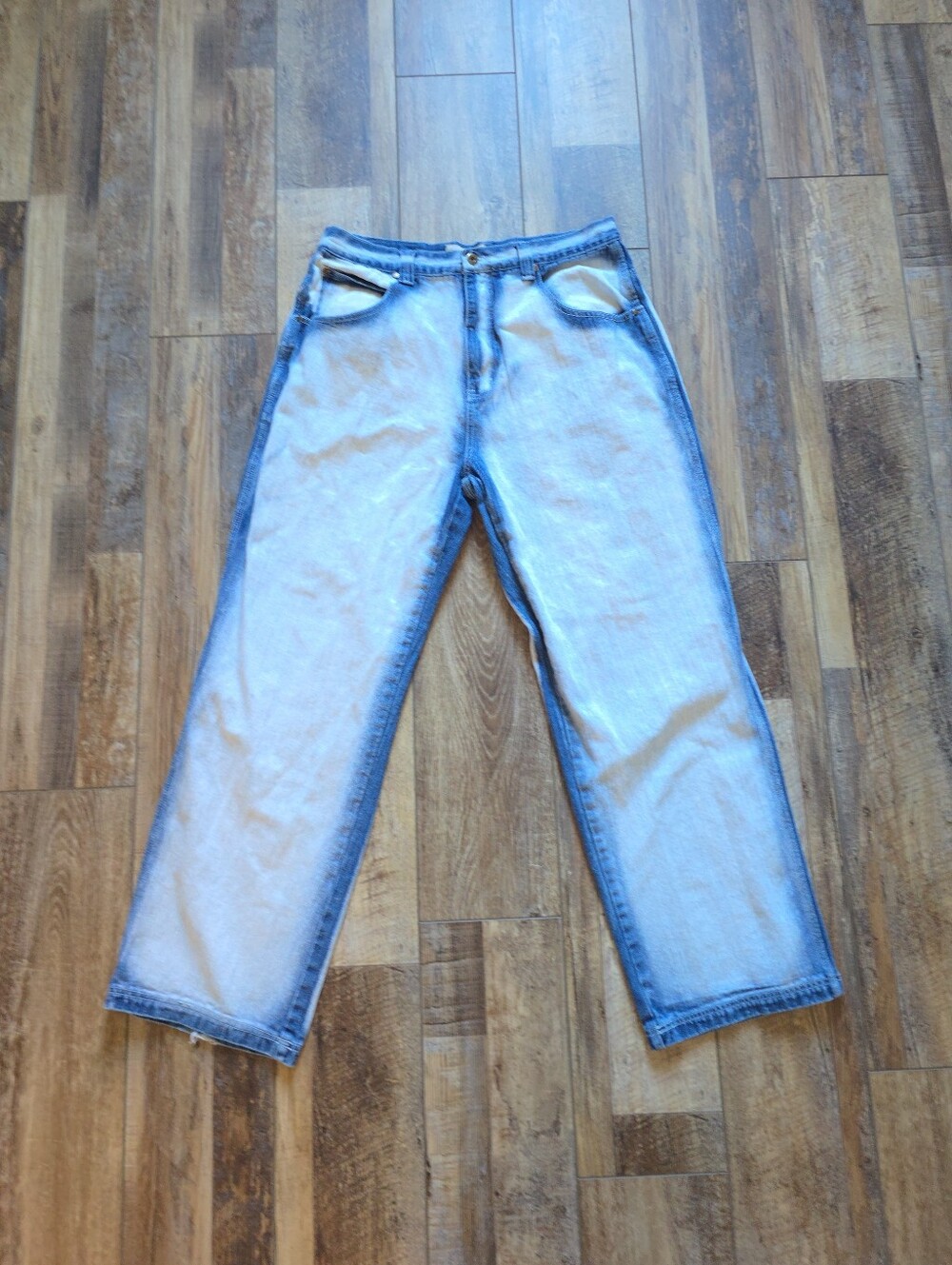 PJ Mark - 2000s Baggy Bleach Wash Jeans - 36x32 - Bleach Wash Indigo